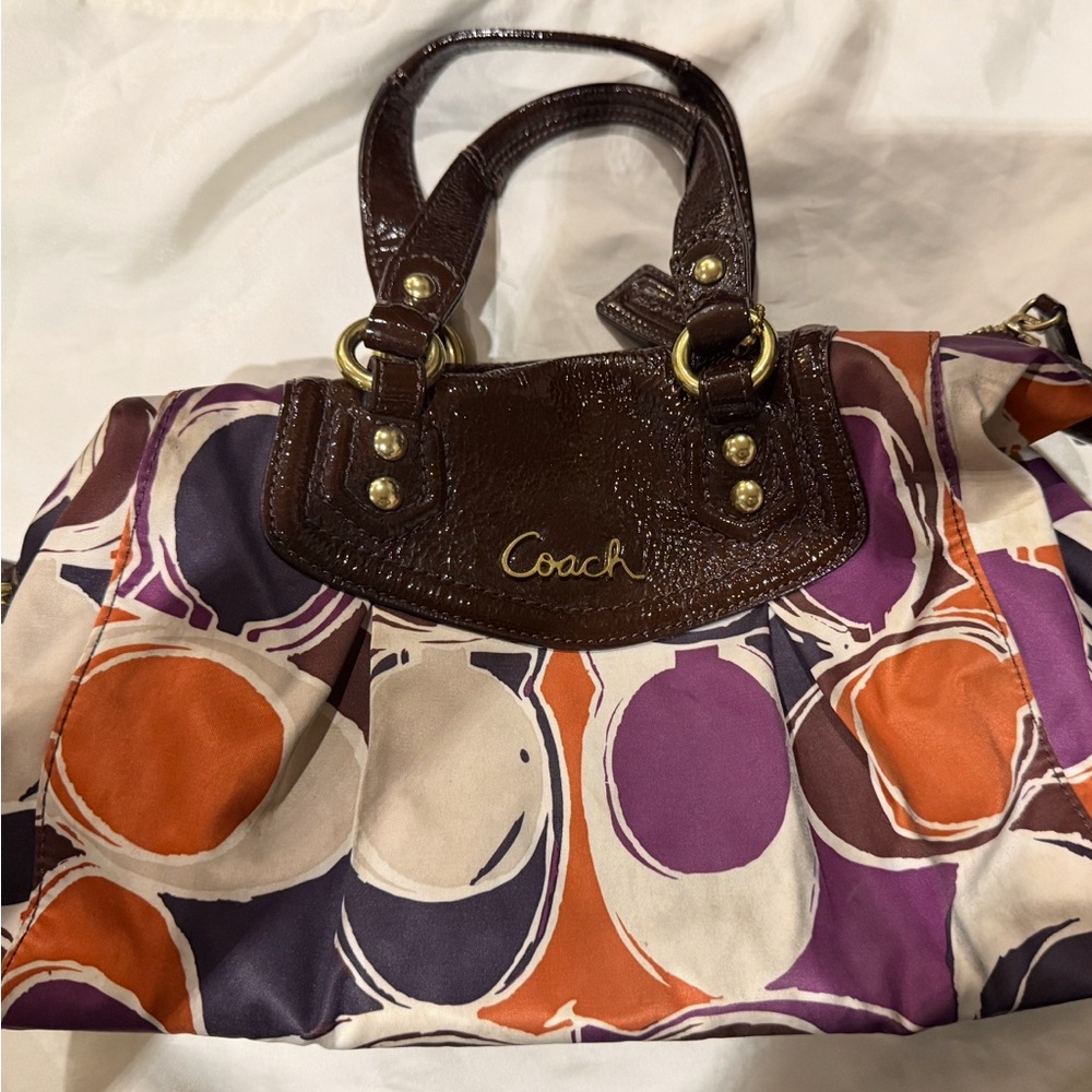 Coach Brown and Purple Patterned Satchel